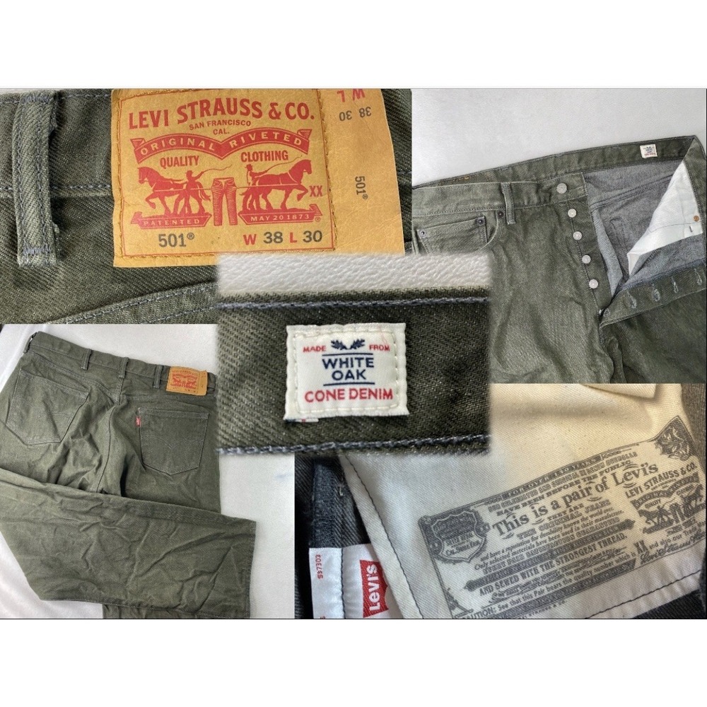 Levis 501XX White Oak Cone Denim Jeans Raw Men 38x30 Button Fly Green Streetwear
